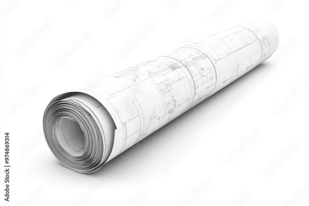 Construction blueprint rolled up isolated on white background Construction blueprint rolled up isolated on white background