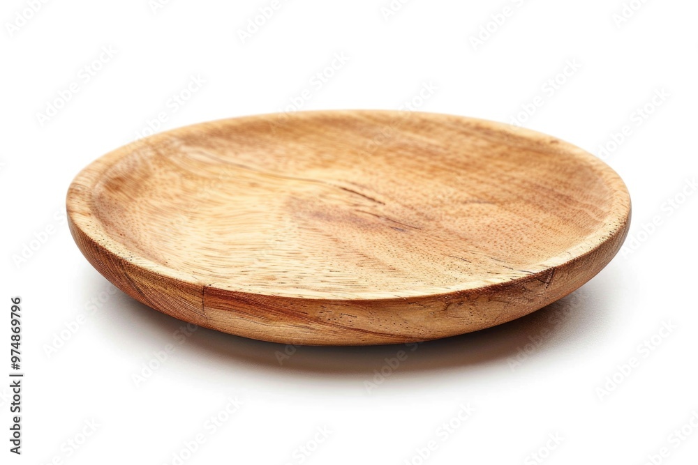 A simple wooden bowl placed on a clean white background, ideal for food or product photography
