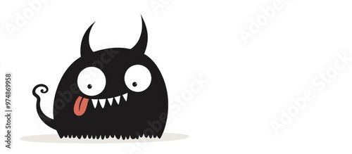 Cute monster silhouette in the corner Playful kawaii character with snail shape features including fangs horns and tongue Flat design on a white background Perfect for Halloween