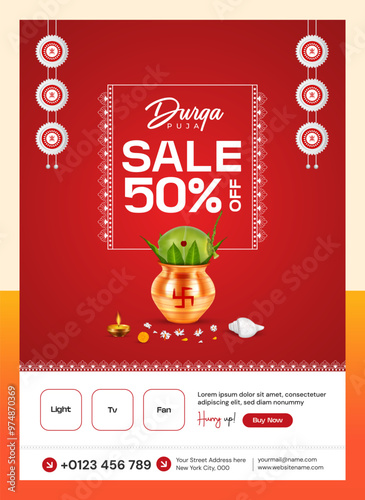 Durga Puja Border, Durga Puja Frame,  Durga Puja Background Promotion for Durga Puja Offer, festival offer, Durga Puja Sale