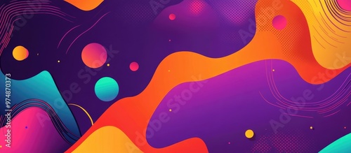 Flat design style graphic featuring abstract shapes and vibrant colors creating a modern and visually appealing background suitable for various digital applications