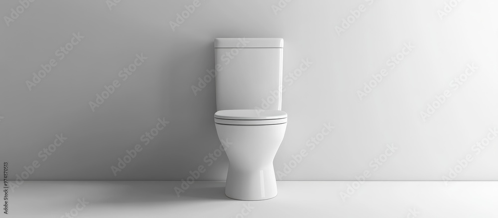 White ceramic toilet bowl set against a white backdrop showcasing a minimalist design in monochrome 3D rendering