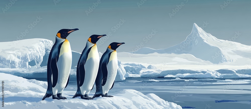 Obraz premium Emperor Penguins on a Digital Background