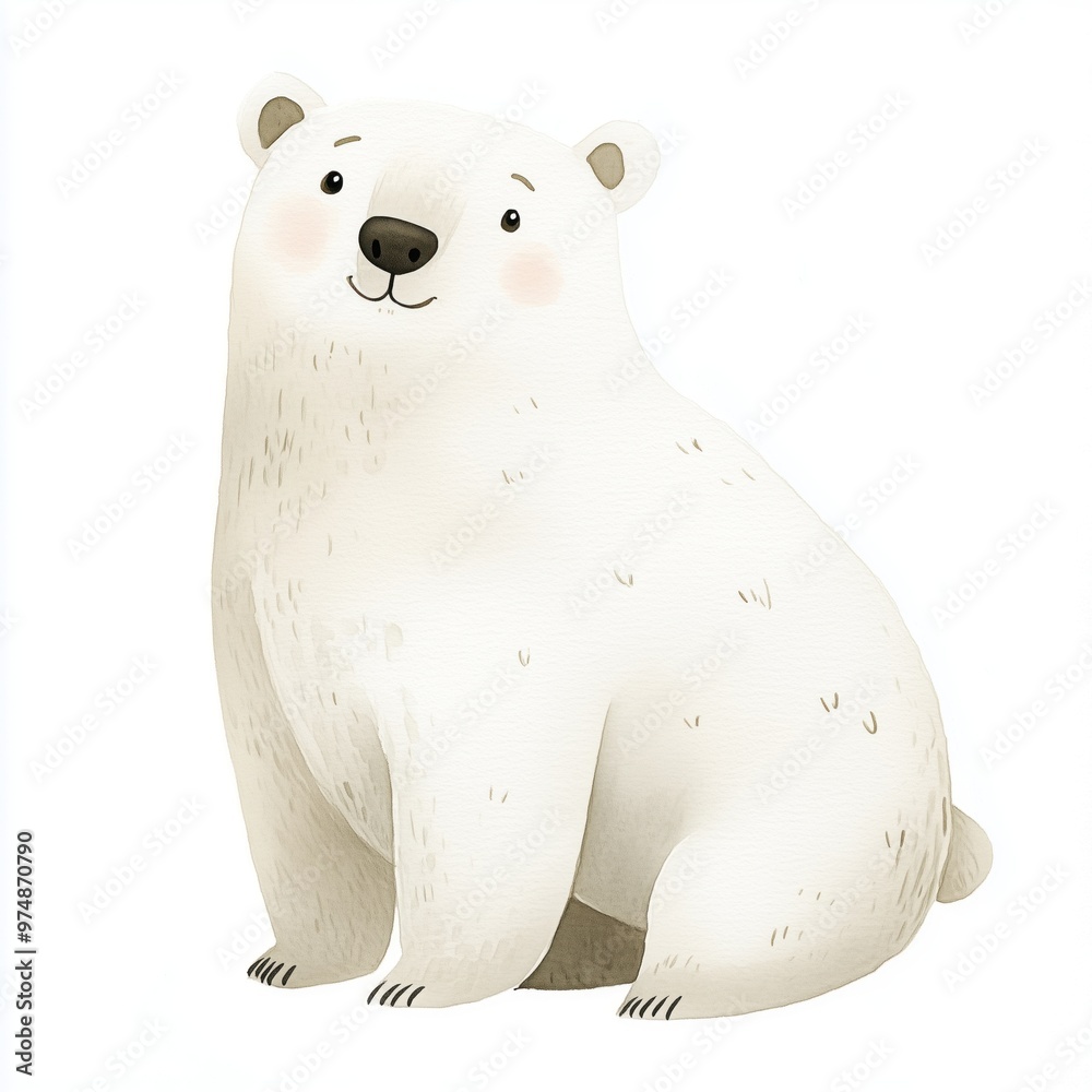 Cute cartoon polar bear sitting calmly against a plain background in a whimsical style Cute cartoon polar bear sitting calmly against a plain background in a whimsical style