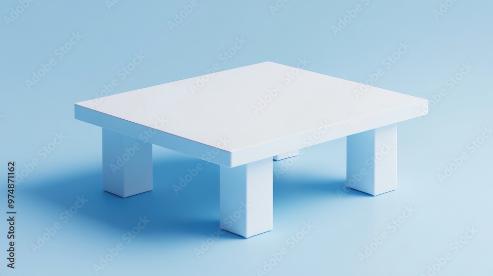 Isometric 3D rendering of a low poly white minimalist table showcased from multiple orthographic perspectives Isometric 3D rendering of a low poly white minimalist table showcased from multiple orthographic perspectives