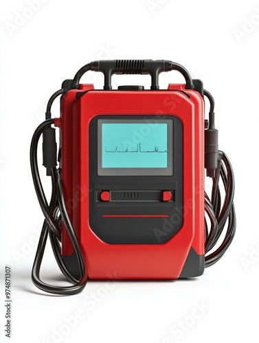 Defibrillator device isolate on white background, emergency care,