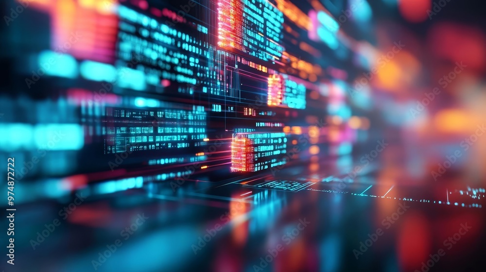Futuristic content distribution, AI-managed holograms, digital space Futuristic content distribution, AI-managed holograms, digital space