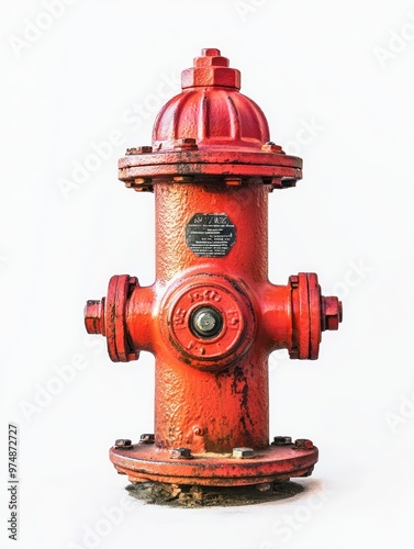 Fire hydrant isolate on white background, bright red, photo