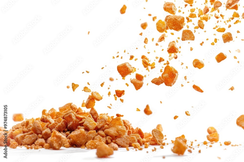 Fresh orange peels falling from above, scattered on the ground Fresh orange peels falling from above, scattered on the ground