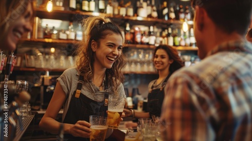 Group of people socializing and having fun at a bar