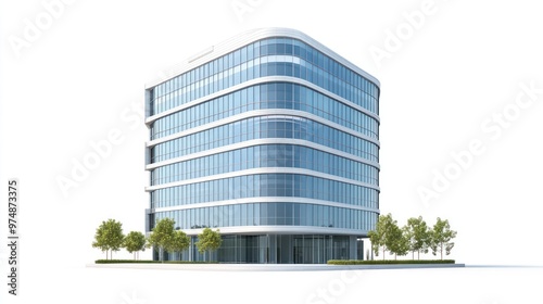 Glass building isolate on white background, modern high-rise,