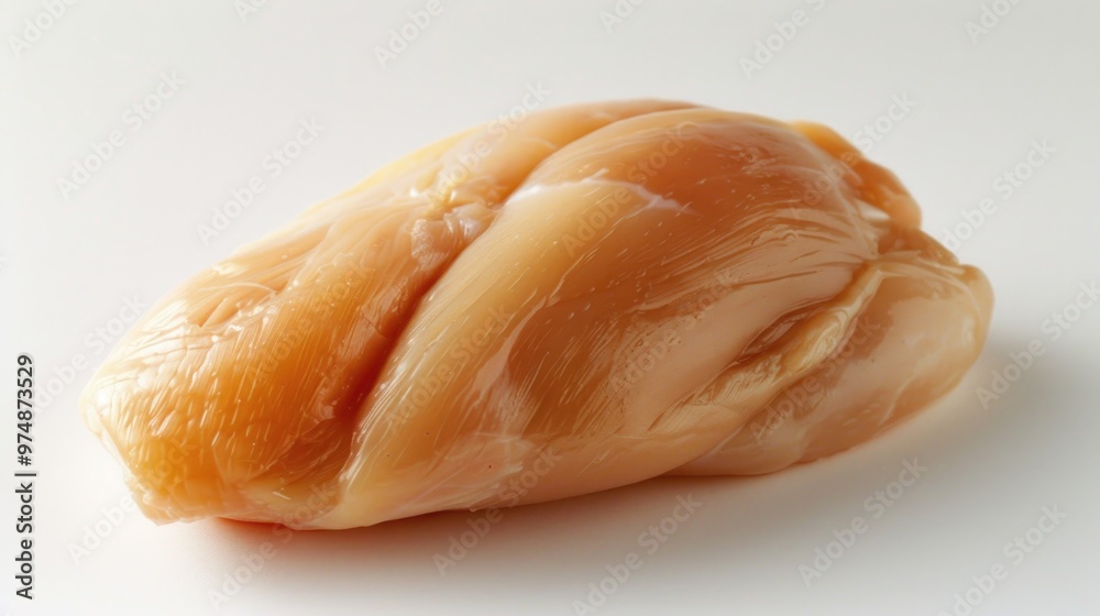 A single piece of chicken sitting on a white surface, ready for use or serving A single piece of chicken sitting on a white surface, ready for use or serving