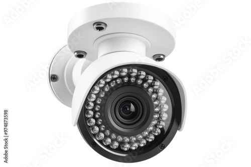 A security camera installed on a wall mount, suitable for surveillance or monitoring purposes