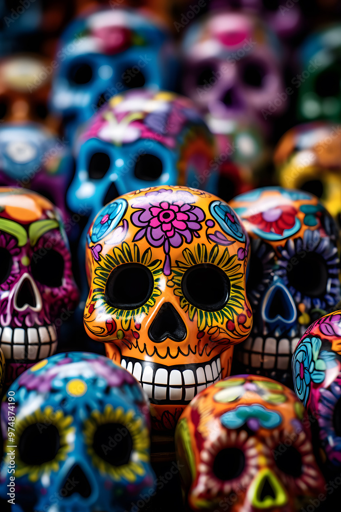 Fototapeta premium Colorful Mexican skulls background for Day of the Dead