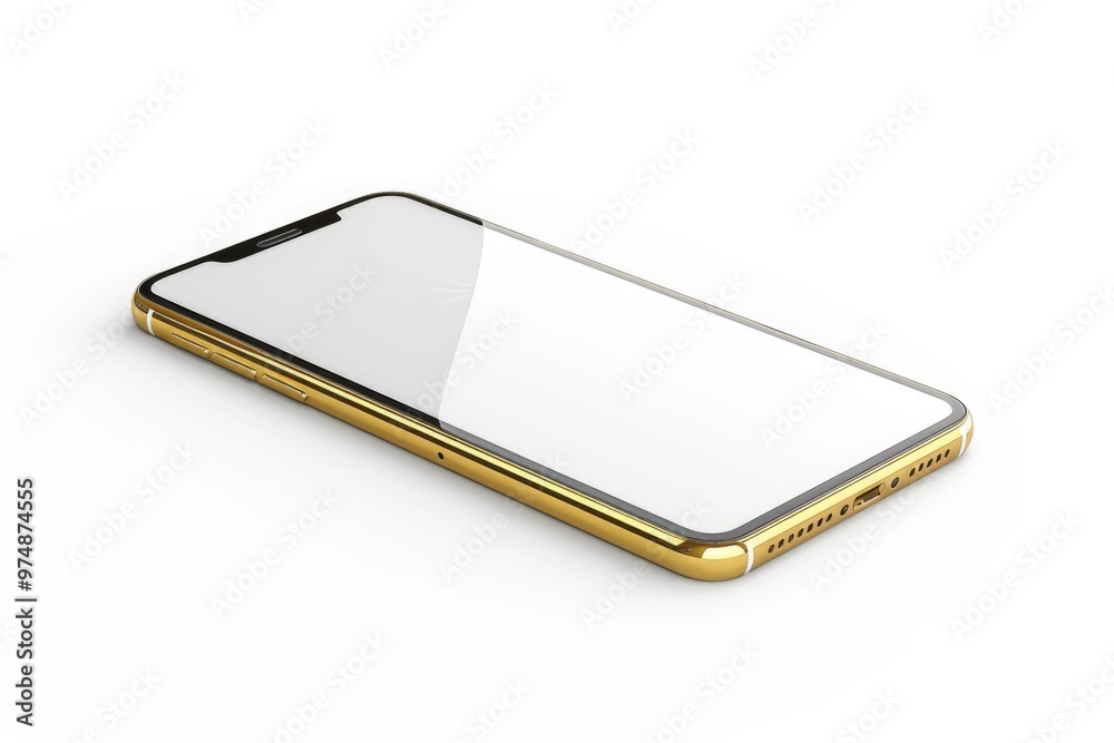 A gold Phone with a white screen on a white surface A gold Phone with a white screen on a white surface