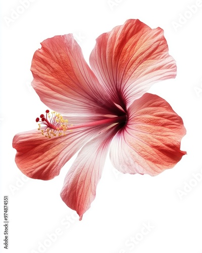 Hibiscus flower isolate on white background, tropical red petals,