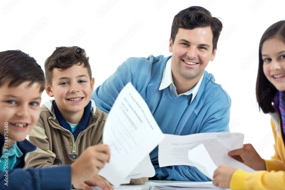 Group of kids working on assignments together, great for educational or family themes Group of kids working on assignments together, great for educational or family themes