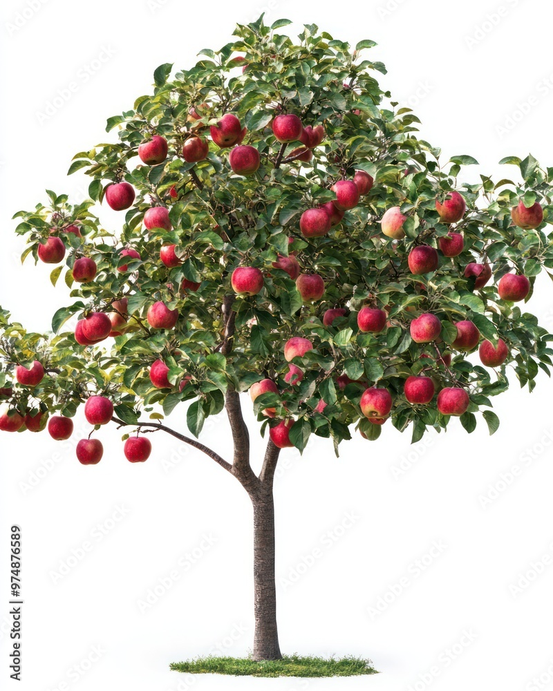 Isolated fruit tree with apples hanging from branches, clean white background Isolated fruit tree with apples hanging from branches, clean white background