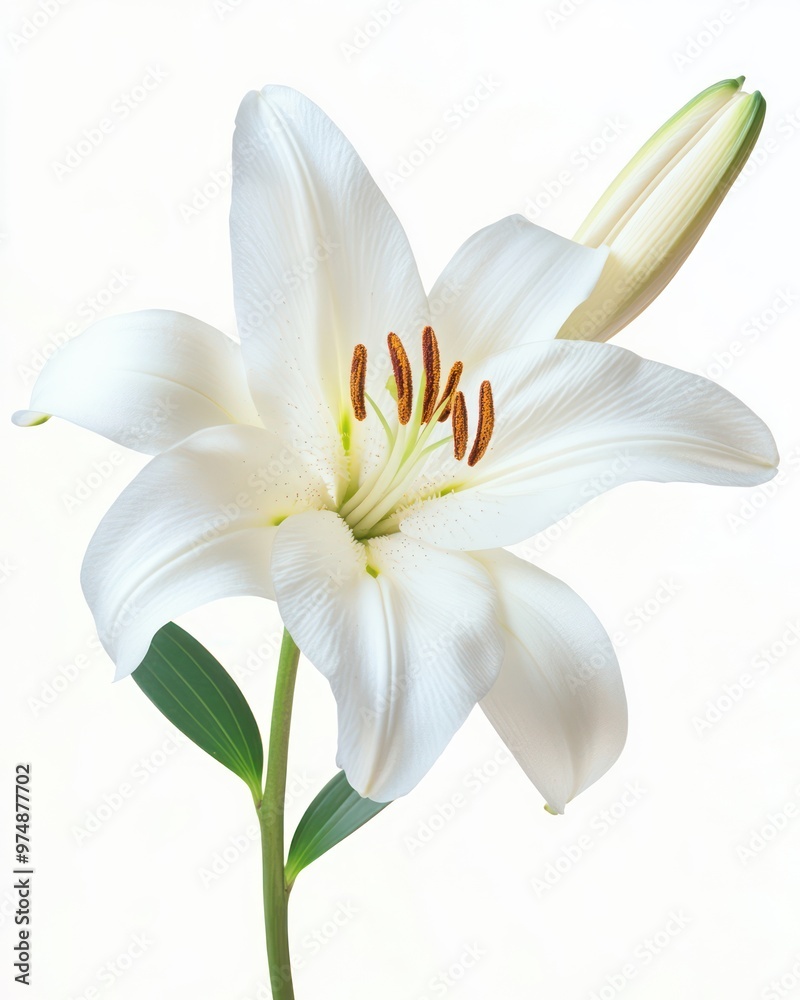 Fototapeta premium Lily flower isolate on white background, delicate white petals,