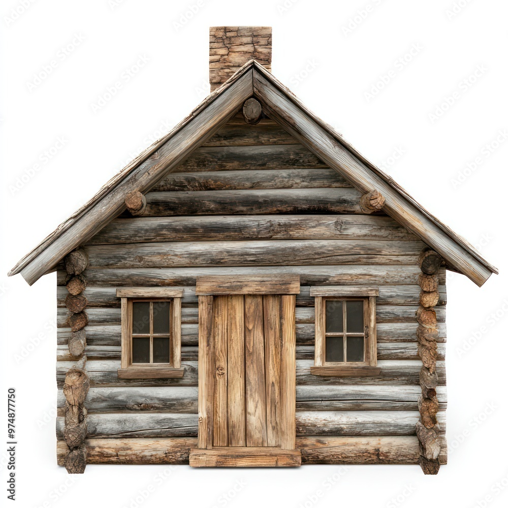 Naklejka premium Log cabin isolate on white background, rustic wood,