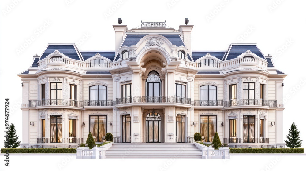 Fototapeta premium Luxury mansion isolate on white background, grand architecture,