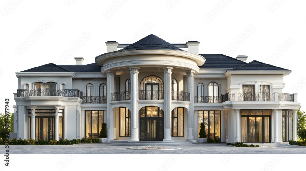 Fototapeta premium Luxury mansion isolate on white background, grand architecture,