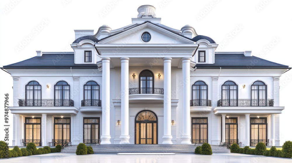 Fototapeta premium Luxury mansion isolate on white background, grand architecture,