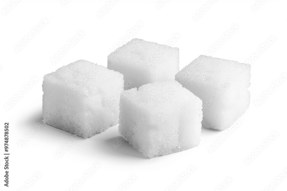 Four white sugar cubes on a flat surface Four white sugar cubes on a flat surface