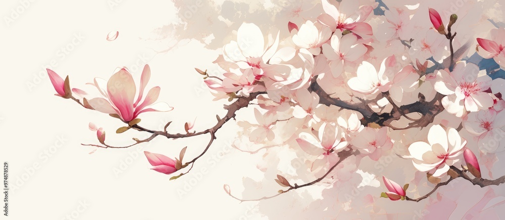 Painting of Magnolia tree in full bloom Painting of Magnolia tree in full bloom