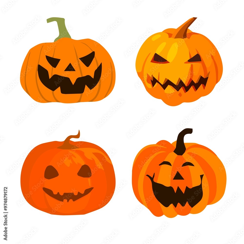 set of Halloween orange pumpkin illustration. set of Halloween orange pumpkin illustration.