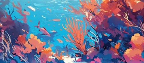 Vibrant sea fan painting on a thriving coral reef