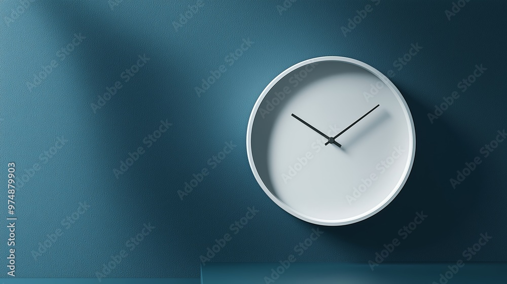 A simple and modern white wall clock set against a textured blue background, reflecting minimalist and clean design. A simple and modern white wall clock set against a textured blue background, reflecting minimalist and clean design.