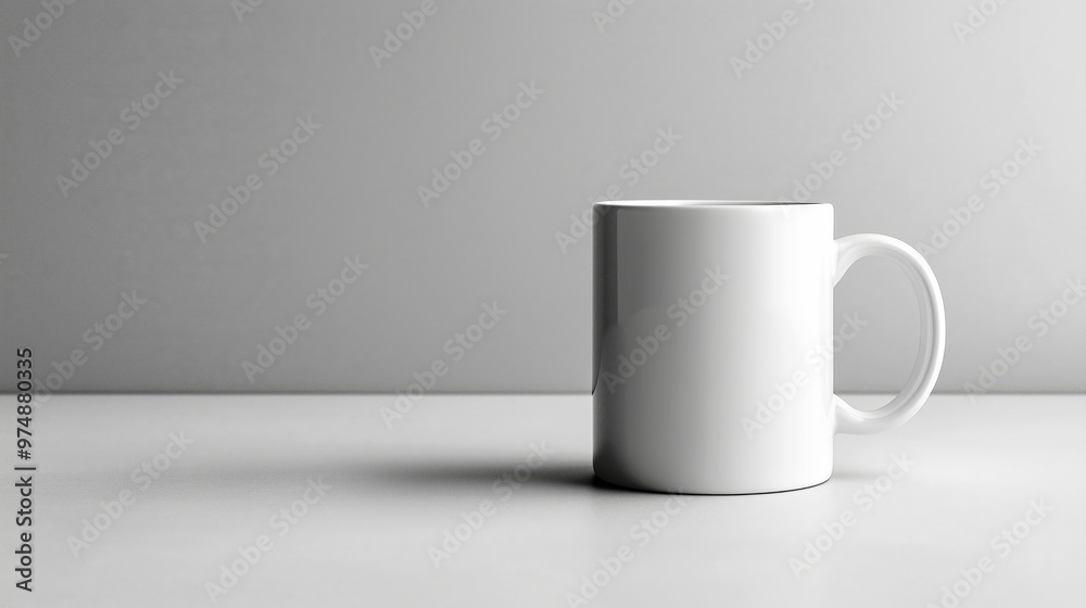 A simple white mug placed on a minimalist surface, illuminated by soft lighting, creating a clean and modern atmosphere. A simple white mug placed on a minimalist surface, illuminated by soft lighting, creating a clean and modern atmosphere.