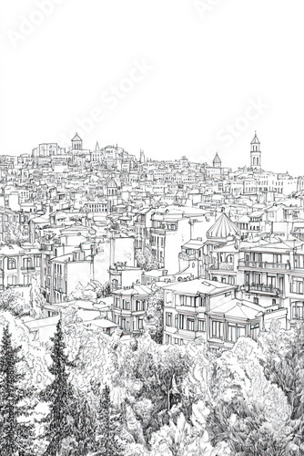 Tbilisi, Georgia, black and white pen pencil hand-drawn effect portrait drawing illustration for travel poster, card, wallpaper, backdrop or banner. Modern, clear, artistic and simple