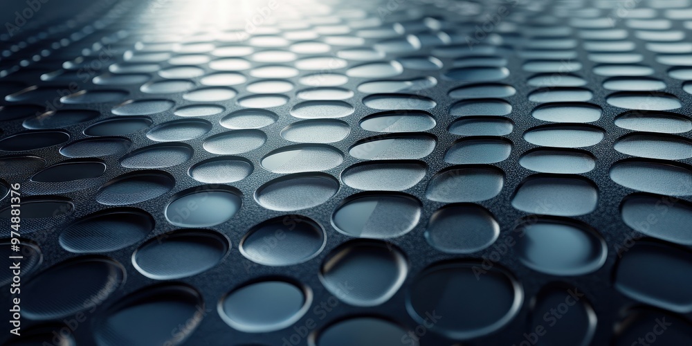 Fototapeta premium A close-up view of a textured surface with glossy circular patterns, creating a modern and sleek aesthetic for design projects.