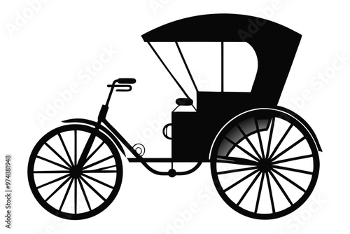 A vintage rickshaw silhouette vector, icon on white background.