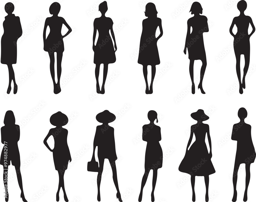 set of women in different pose silhouette design vector art illustration set of women in different pose silhouette design vector art illustration