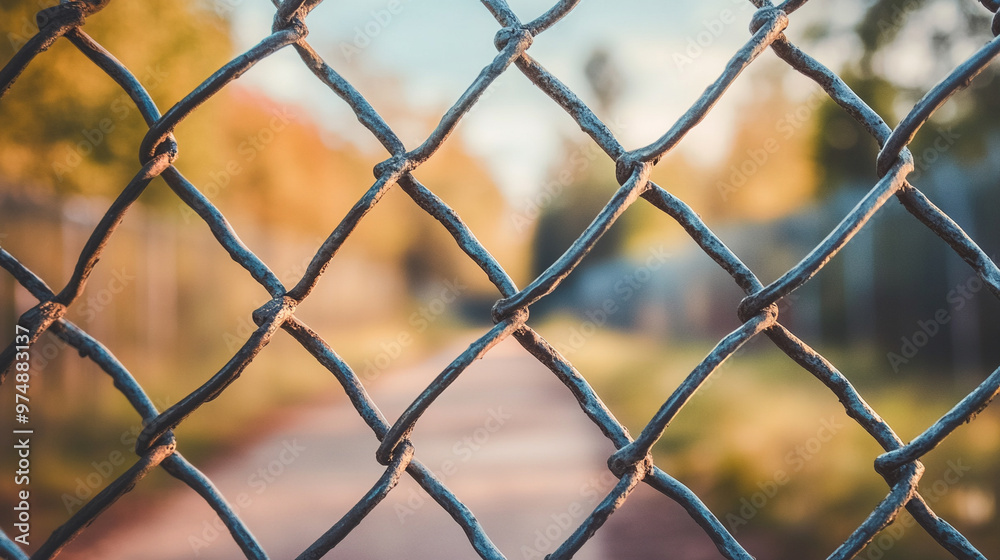 chain-link fence stands out against a softly blurred background, symbolizing boundaries, separation, and the contrast between freedom and confinementv chain-link fence stands out against a softly blurred background, symbolizing boundaries, separation, and the contrast between freedom and confinementv