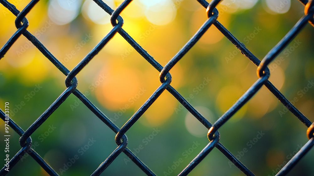 Fototapeta premium chain-link fence stands out against a softly blurred background, symbolizing boundaries, separation, and the contrast between freedom and confinementv