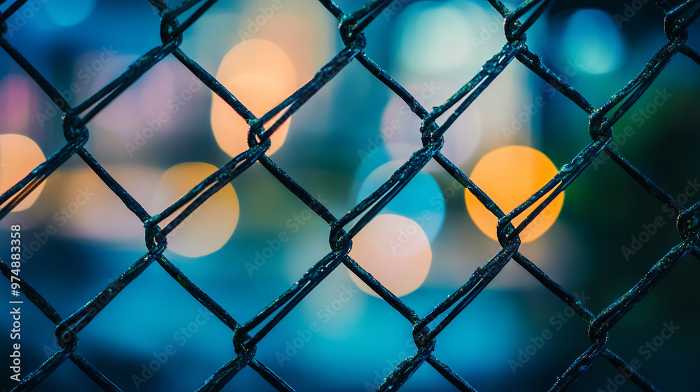 Fototapeta premium chain-link fence stands out against a softly blurred background, symbolizing boundaries, separation, and the contrast between freedom and confinementv