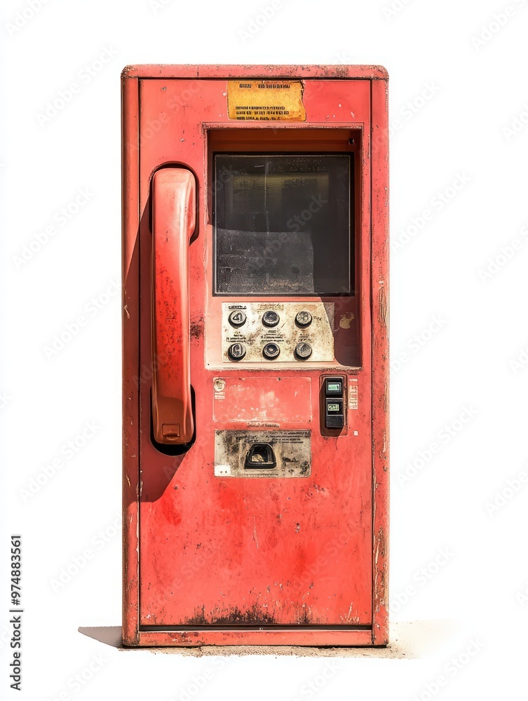 Public payphone isolate on white background, retro style, Public payphone isolate on white background, retro style,