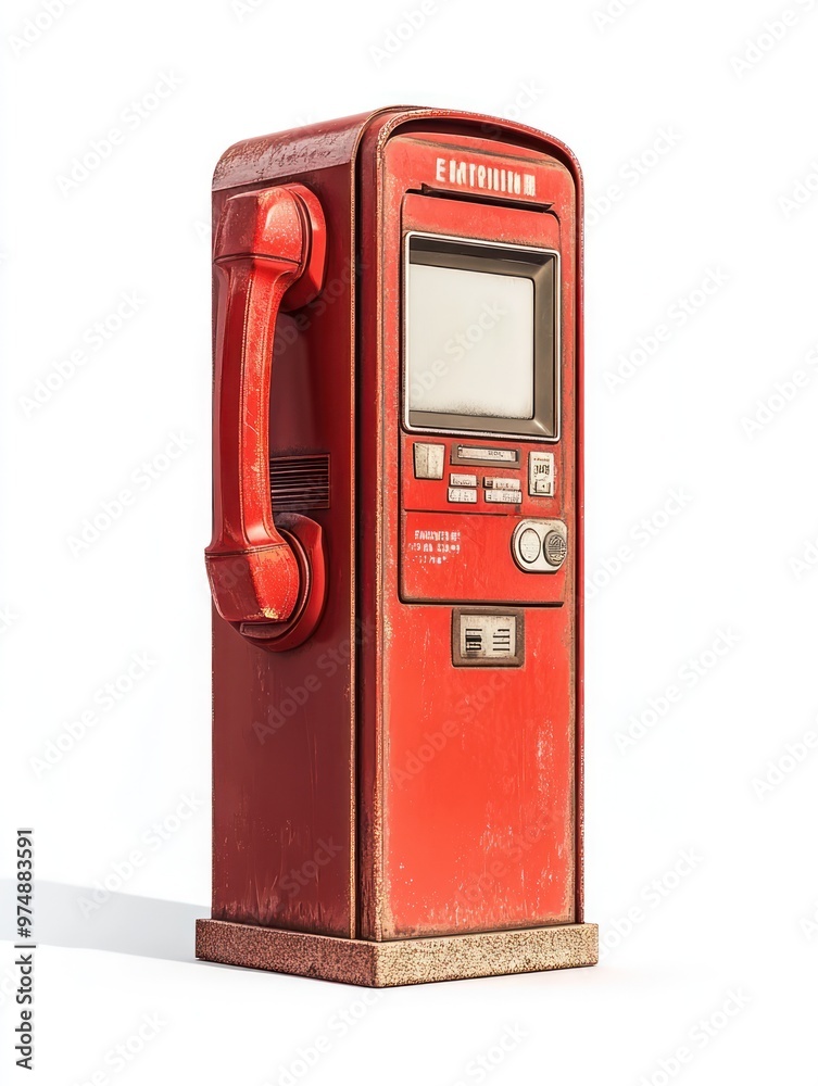 Public payphone isolate on white background, retro style, Public payphone isolate on white background, retro style,