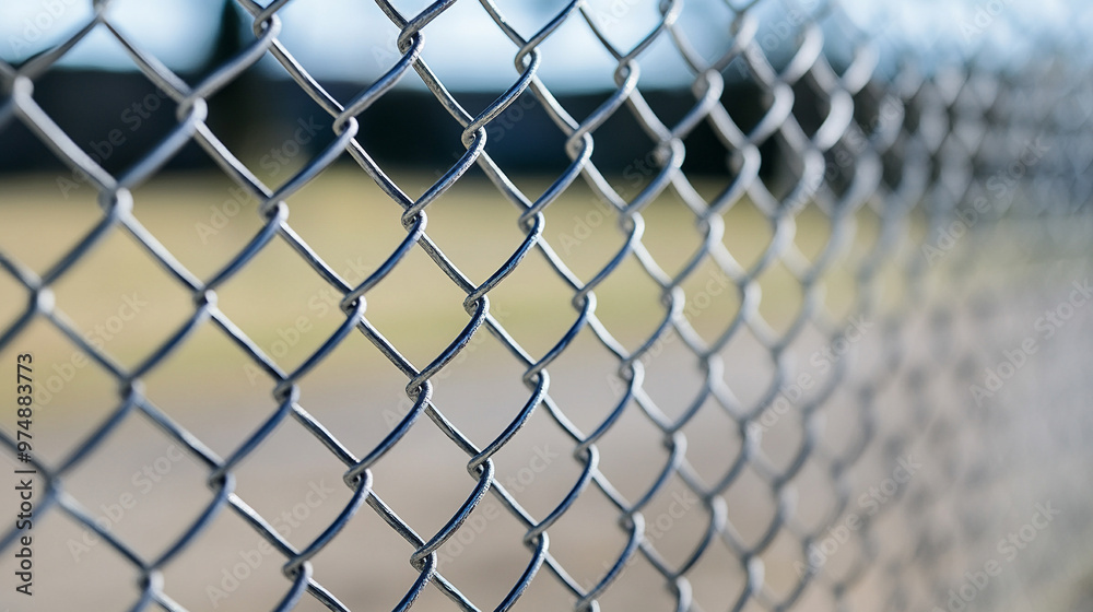 Fototapeta premium chain-link fence stands out against a softly blurred background, symbolizing boundaries, separation, and the contrast between freedom and confinementv