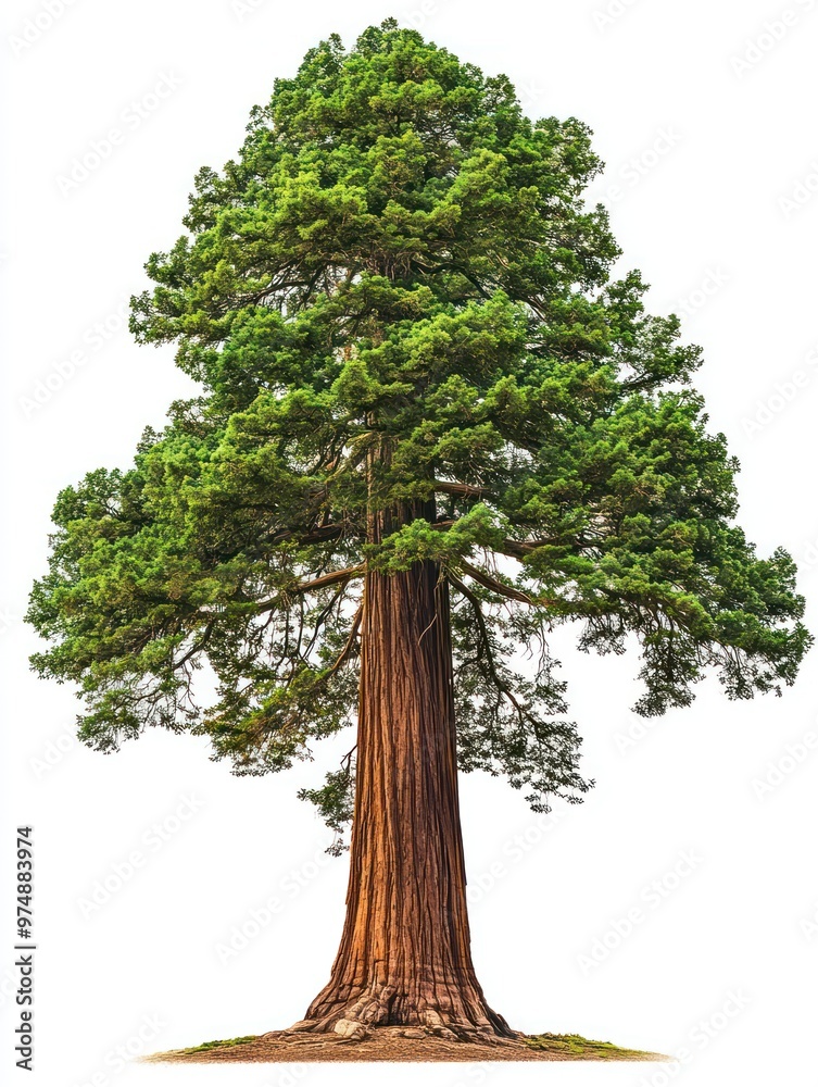 Fototapeta premium Redwood tree isolate on white background, towering height, nature shot,