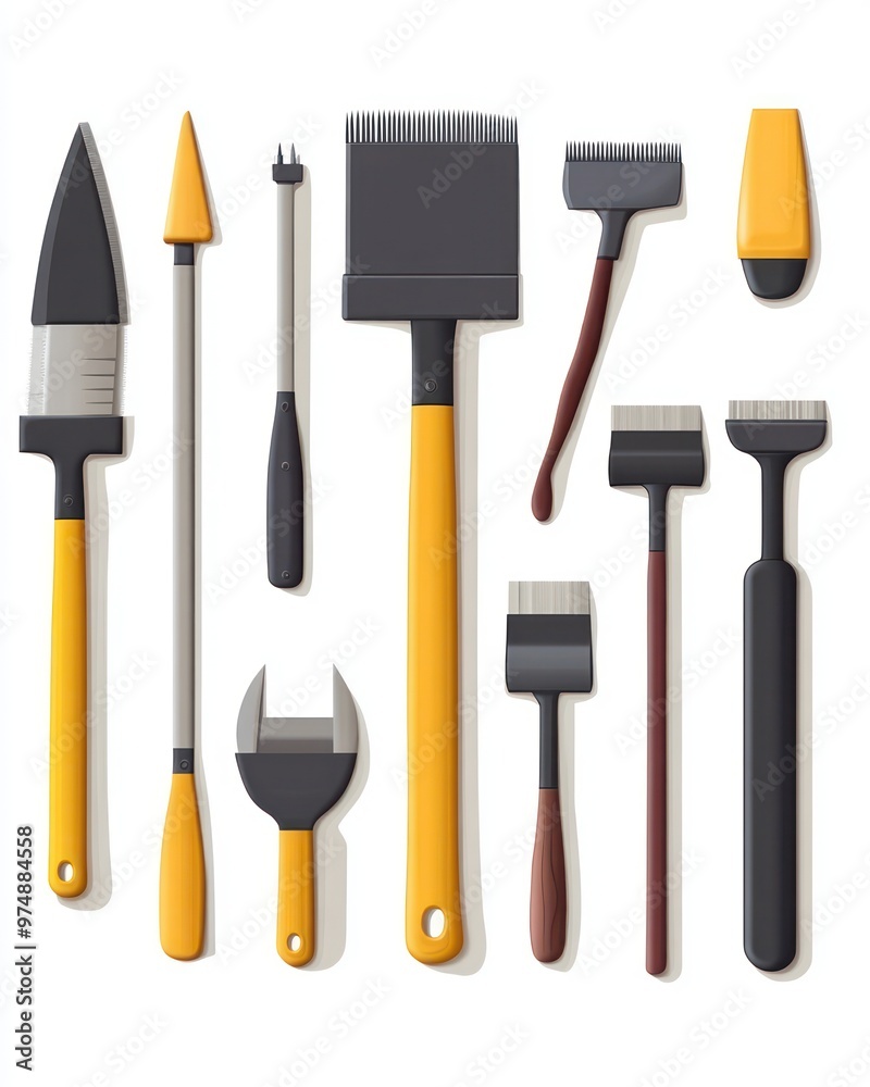 Set of concrete finishing tools isolated on white background Set of concrete finishing tools isolated on white background