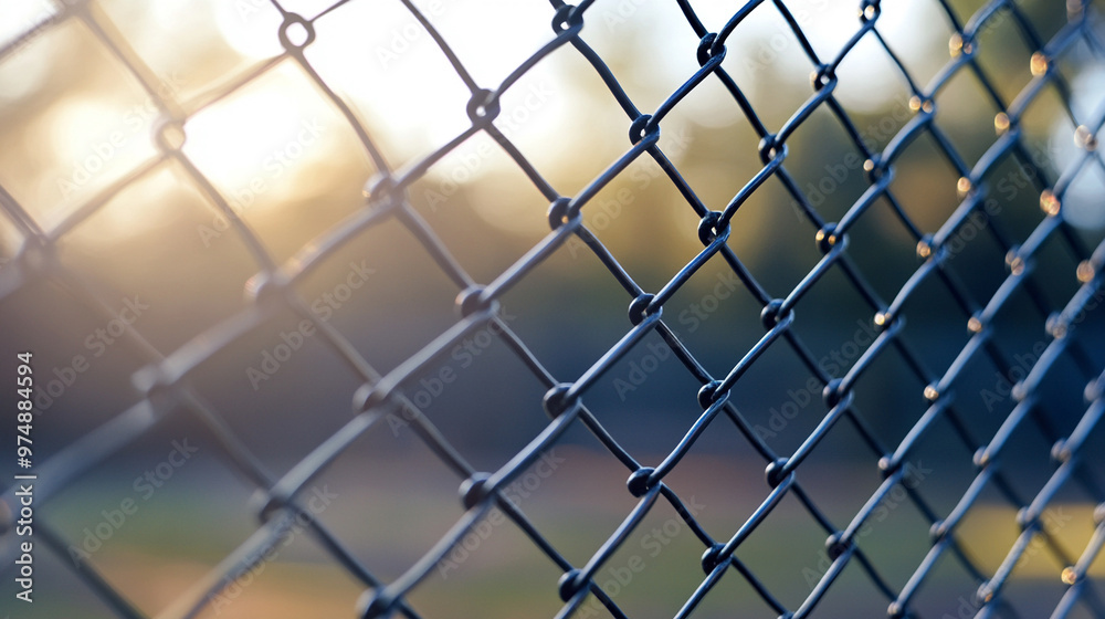 Fototapeta premium chain-link fence stands out against a softly blurred background, symbolizing boundaries, separation, and the contrast between freedom and confinement