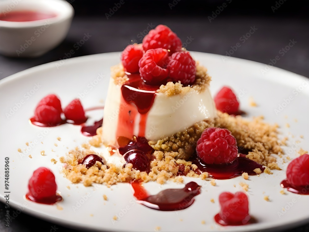 Cake dessert with lots of red strawberry syrup Cake dessert with lots of red strawberry syrup