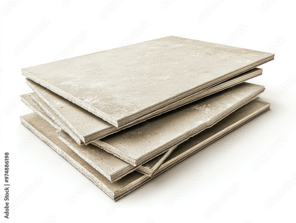 Stack of drywall sheets isolated on white background, realistic textures Stack of drywall sheets isolated on white background, realistic textures