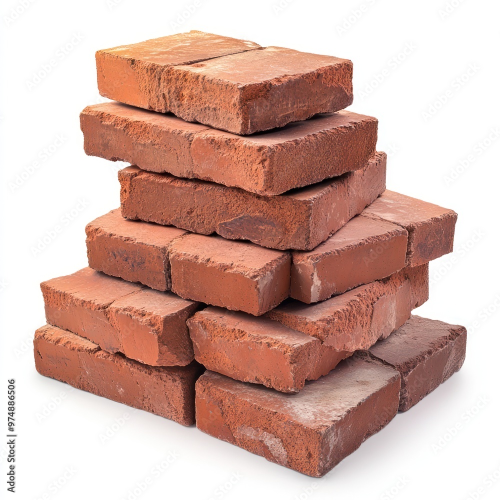 Obraz premium Stack of red bricks isolated on white background, realistic lighting