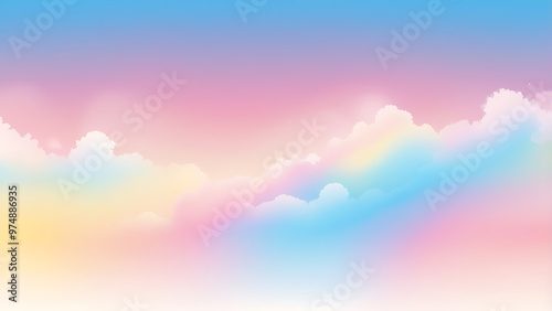 Abstract clear blue sky. Pastel rainbow. Light blue, pink and yellow color vector banner. Pastel gradient sky pattern. Blurred light fuzz colorful gradient background.